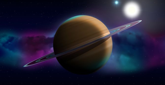 Saturn, planet, space, digital art wallpaper
