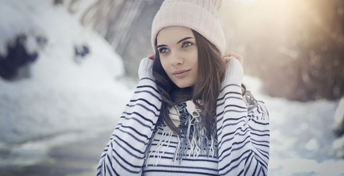 Winter, outdoor, girl model wallpaper