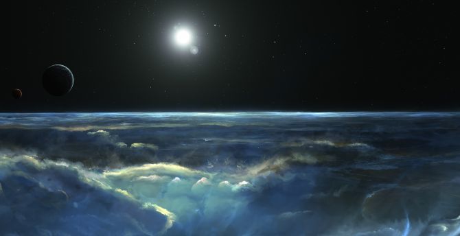 Moon light, space, stormy clouds wallpaper