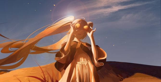 Desert, outdoor, Hatsune Miku, anime girl wallpaper