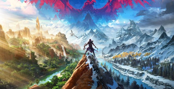 Horizon Call of the Mountain, on peak of mountain, 2023 gaming wallpaper