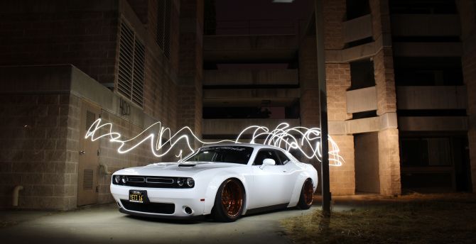 White muscle car, Dodge Challenger wallpaper
