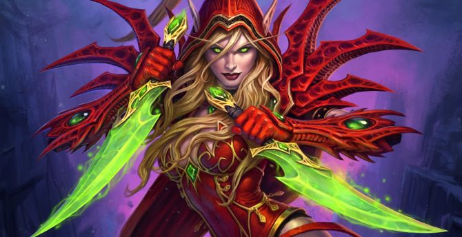 Girl warrior, green swords, Hearthstone: Heroes of Warcraft wallpaper