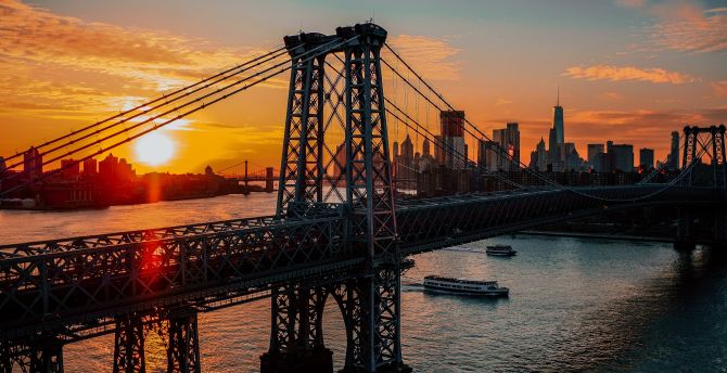 New york, city, bridge, sunrise, architecture, dawn wallpaper
