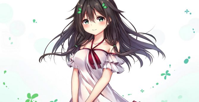 Cute, anime girl, green eyes, original wallpaper