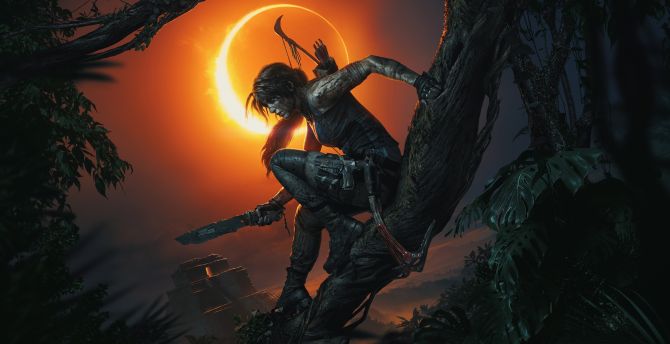 Shadow of the Tomb Raider, video game, dark, night, Lara Croft wallpaper