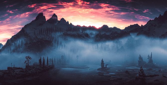 Landscape, video game, silhouette, Horizon Zero Dawn wallpaper