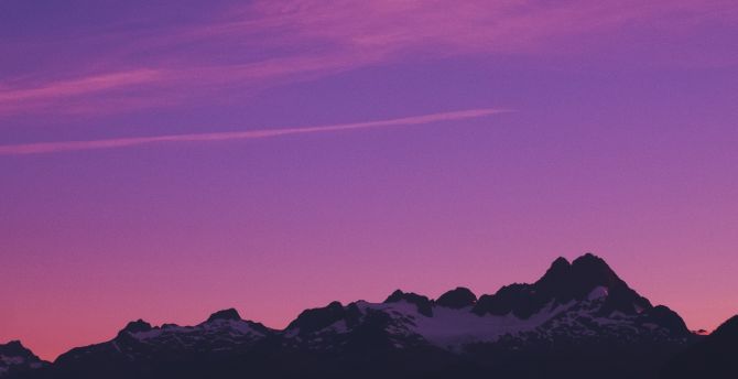 Horizon, mountains, pink sky, sunset wallpaper