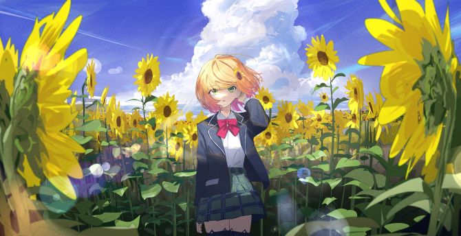 Virtual Youtuber, Honma Himawari, flower farm, anime game wallpaper