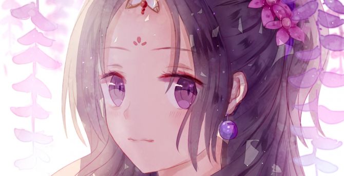 Desktop wallpaper beautiful, anime girl, purple eyes ...