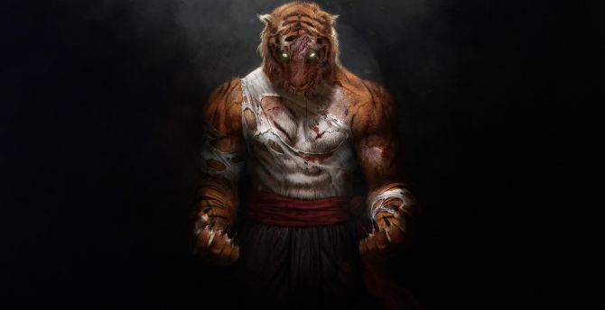 Tiger warrior, humanoid, art wallpaper