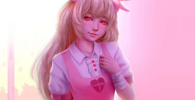 Desktop wallpaper  pink  dress cute  anime  girl red eyes 