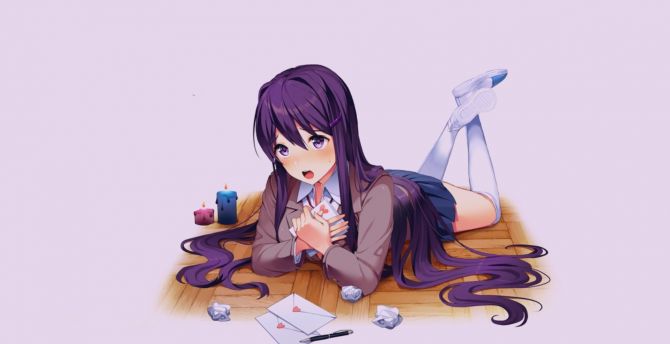 Yuri, cute anime, Doki Doki Literature Club!, minimal wallpaper