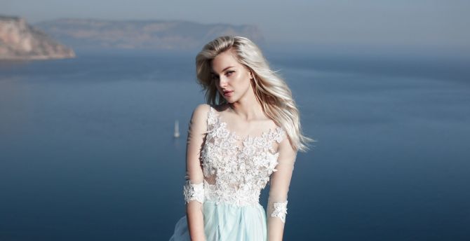 Beautiful, woman, white dress, outdoor wallpaper