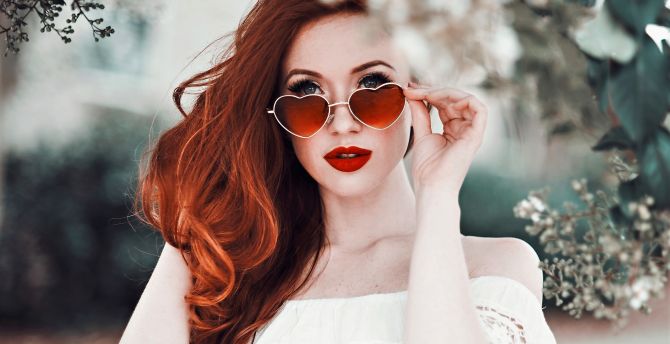 Heart shape, sunglasses, woman model wallpaper