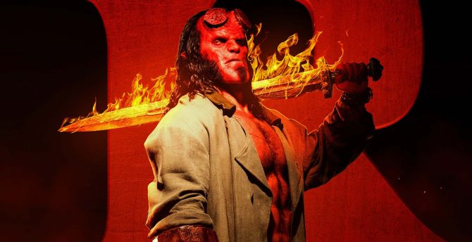 Hellboy, movie, sword fire, 2019 wallpaper