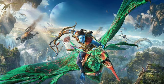 Avatar: Frontiers of Pandora, flight on the creature, video game, 2023 wallpaper