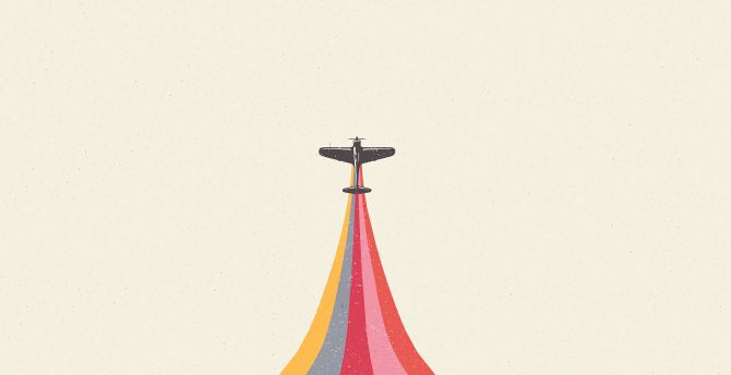 Plane, flight, colorful smoke, minimal art wallpaper