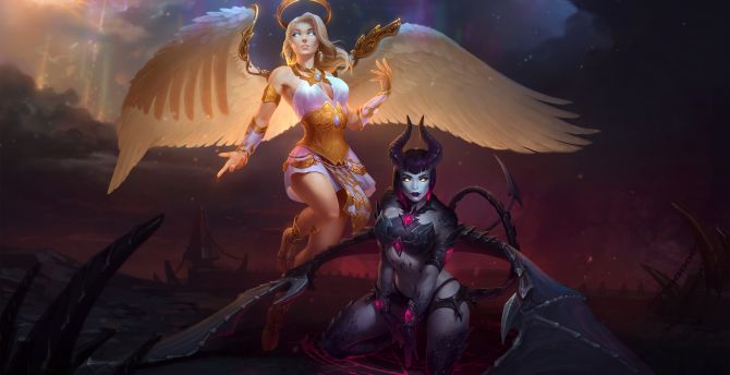 2019, Smite, video game, angel and demon wallpaper