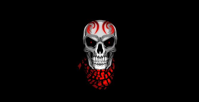 Skull with scarves, red eyes, minimal wallpaper