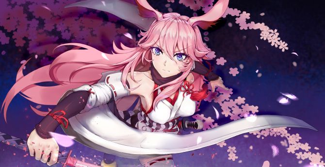 Sakura blossom, Valkyrja, Honkai Impact, video game, warrior wallpaper