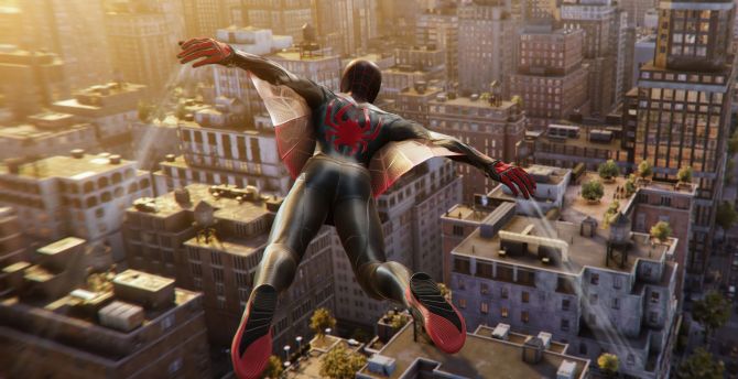 Marvel's Spider-man 2, flying suit, video game, gameplay shot wallpaper