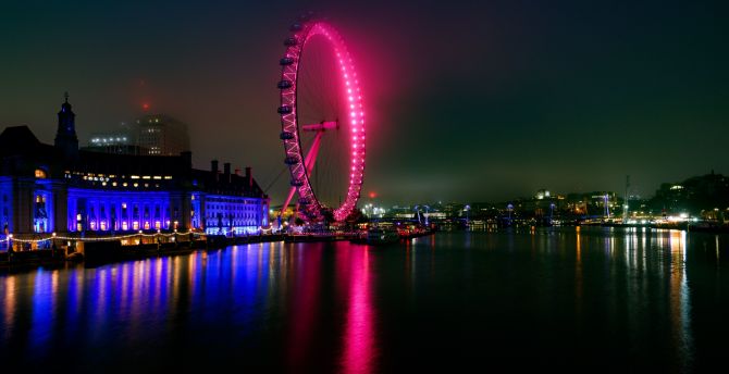 London, Amusement Park, cityscape, waterfront, Ferris wheel wallpaper