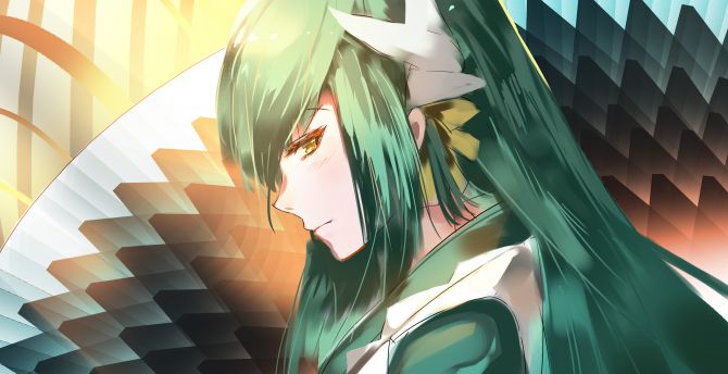 Hot, green hair, Berserker, anime girl wallpaper