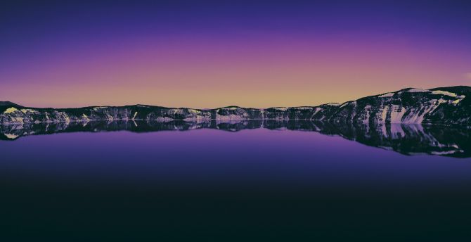 Lake, mountains, reflections, horizon, sunset, nature wallpaper