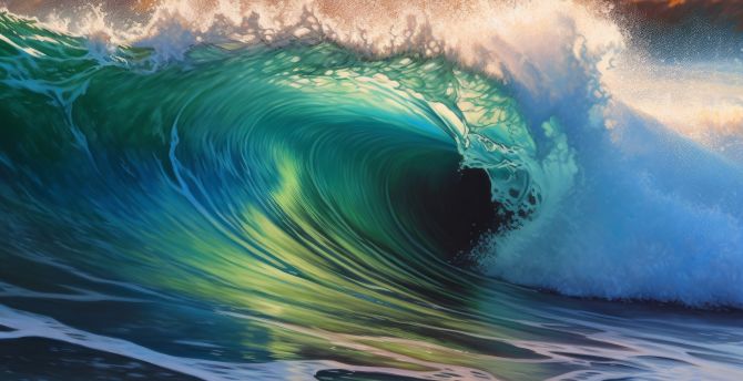 Sea waves, big tide for surfer, AI art wallpaper