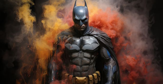 Batman, colourful smoke, bold hero wallpaper