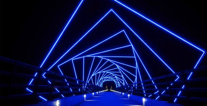 Tunnel, neon lights, decoration wallpaper