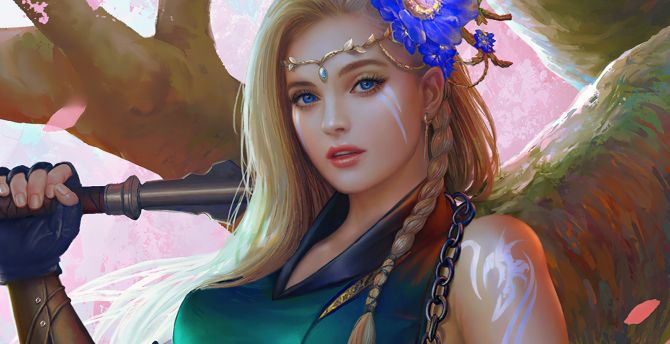Fantasy girl, warrior, beauty with sword wallpaper