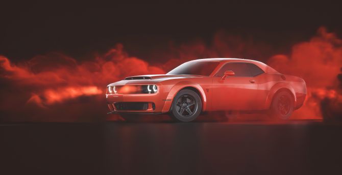 Red Dodge Challenger Demon SRT, car, red smoke wallpaper