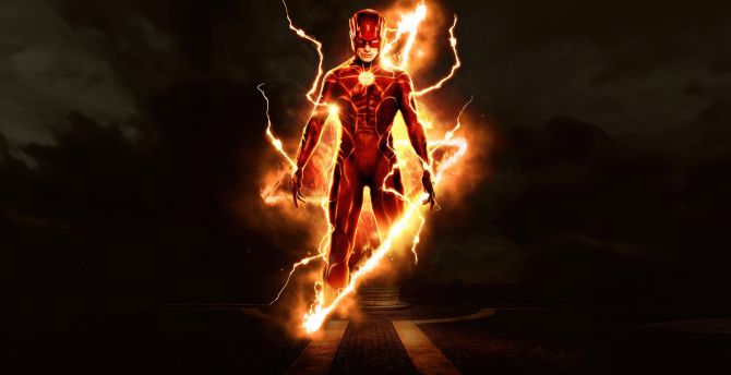 The Flash's lightning speed, movie poster wallpaper