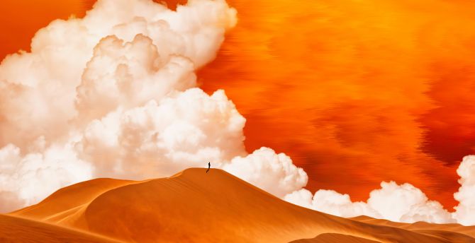 Coming out of sand storm, dunes, white clouds, desert, art wallpaper