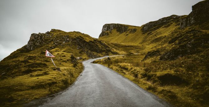Road through hills, green, landscape, scotland wallpaper