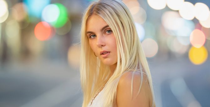 Blonde hair, bokeh effect, girl model wallpaper