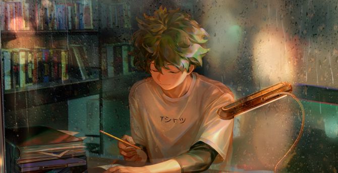Wallpaper homework, green hair, anime boy, art, izuku midoriya desktop  wallpaper, hd image, picture, background, d29ef5 | wallpapersmug