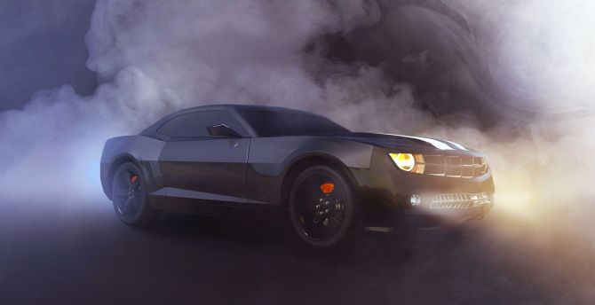 Chevrolet Camaro, 3D, smoke, artwork wallpaper