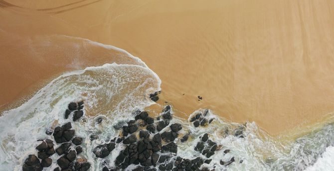 Rocks, coast, drone view, beach wallpaper