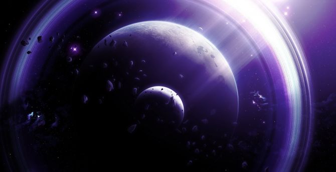 Space, planets and asteroid, fantasy art wallpaper