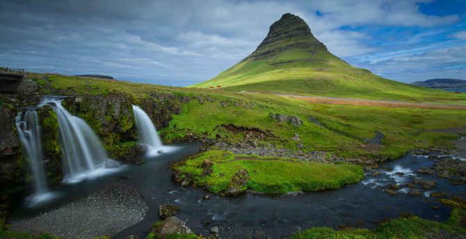 Iceland, mountains, waterfalls, Kirkjufell wallpaper