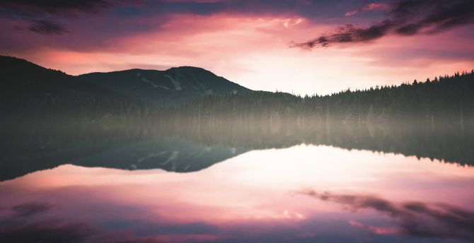 Nature, sunset, lake, tree, skyline, reflections wallpaper