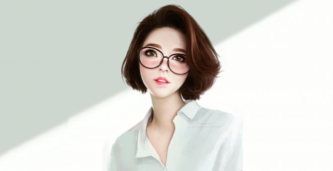 Wallpaper cute, beautiful woman, brunette, short hair, glasses desktop  wallpaper, hd image, picture, background, d3d84a | wallpapersmug