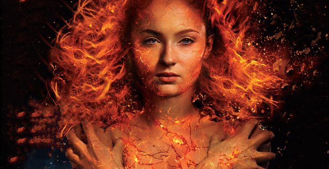 Sophie turner, fire, X-Men: Dark Phoenix, 2018 movie wallpaper