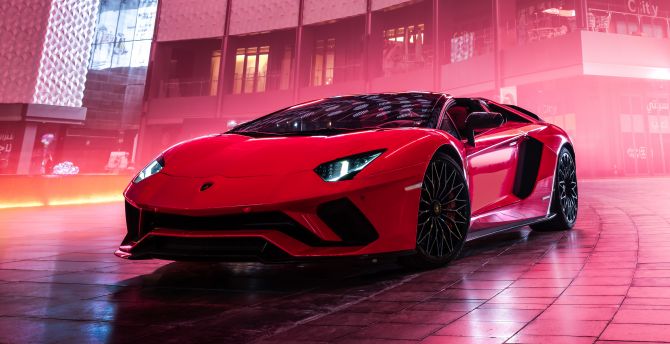 Lamborghini Aventador S Roadster, red car, 2019 wallpaper