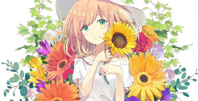 Wallpaper cute, anime girl, flowers desktop wallpaper, hd image, picture,  background, d4966d | wallpapersmug