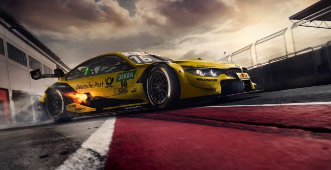 Bmw M4 Dtm Yellow Sports Car On Road Wallpaper Hd Image Picture Background D Wallpapersmug