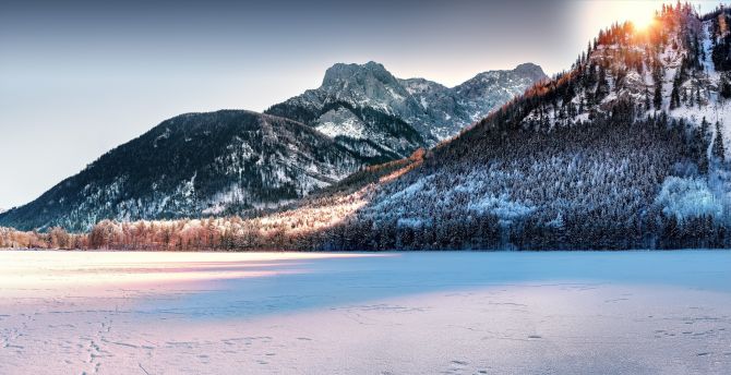 Landscape, winter, mountains, twilight wallpaper
